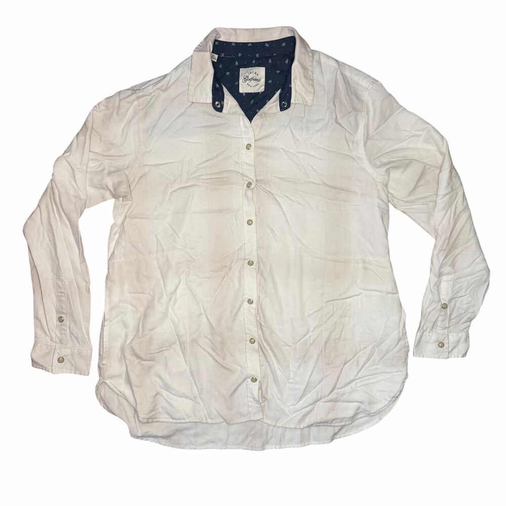 Jachs Girlfriend White Cream Plaid Flannel Pearl Button Snap Shirt Size L